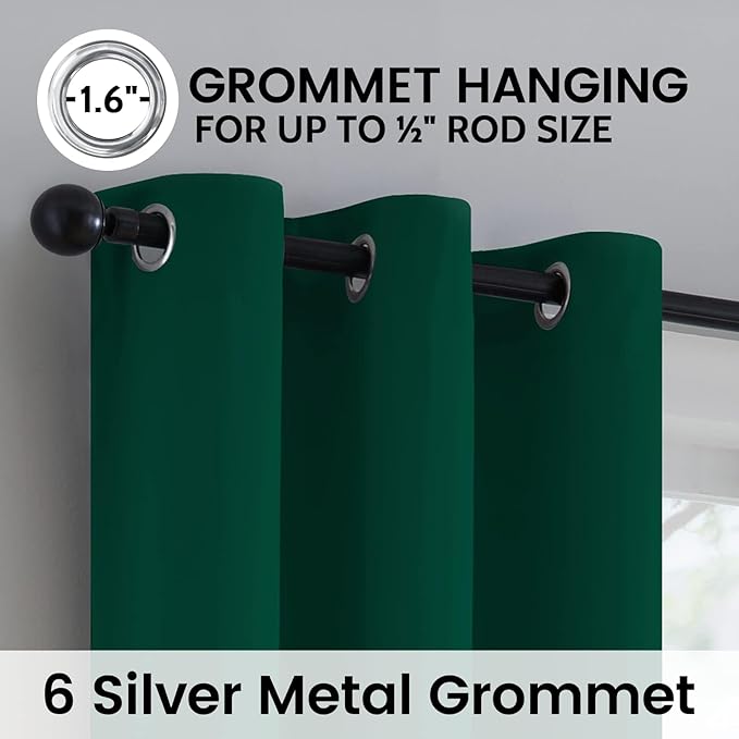 SimpleHome 100% Blackout Curtains for Bedroom,Thermal Insulated Dark Green Grommet Window Drapes Room Darkening Curtains for Living Room with Black Back,42 x 54 Inch,2 Panels