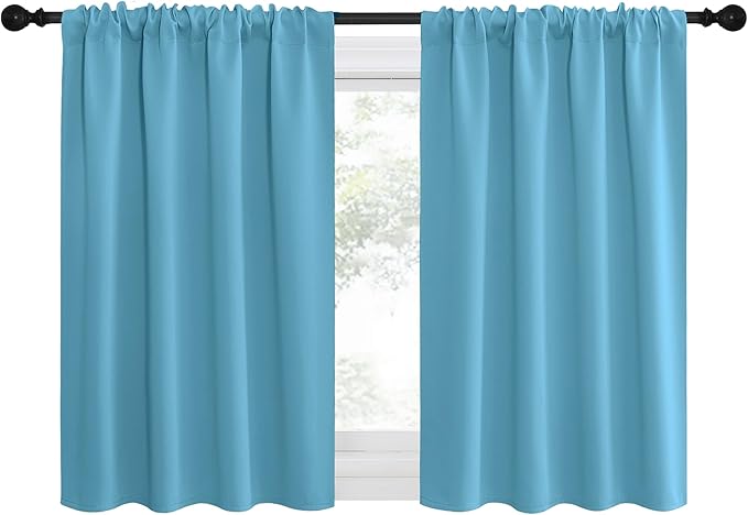 NICETOWN Kitchen Curtains, Teal Blue, 34" x 40", Set of 2, Short Blackout Curtains & Drapes, Thermal Insulated Rod Pocket Window Treatment Draperies for Nursery