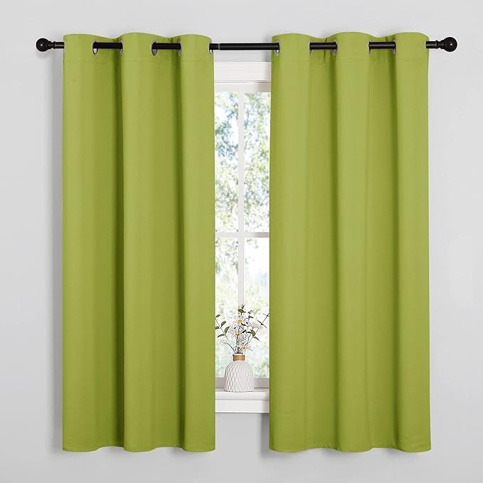 NICETOWN Fresh Green Blackout Curtains 68 inches Length for Laundry Room, 2 Panels, 42" Wide, Thermal Insulated Decoration Drapes for Office Window