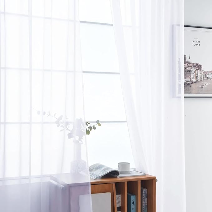 SpaceDresser Sheer Voile Window Treatment Rod Pocket Curtain Panels for Kitchen Bedroom Living Room Drapes Sunlight Filtering Privacy Semi Home Decor Assorted Colors Sizes (Optical White, 52 W x 54 L)