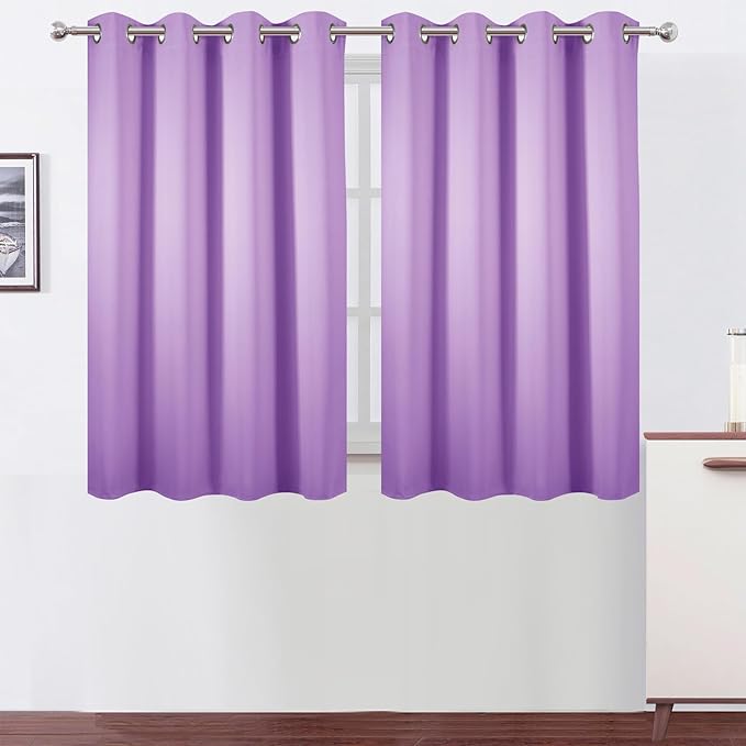 LEMOMO Blackout Curtains 66 x 54 Inch Long Lavender Curtains Set of 2 Panels Room Darkening Curtains for Bedroom and Living Room