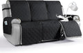 VANSOFY Waterproof Recliner Couch Covers, Sofa Covers 1-Piece Washable Reclining Sofa Cover Non-Slip Furniture Protector with Elastic Straps Pocket for Dogs, Pets(Black,3 Seater)