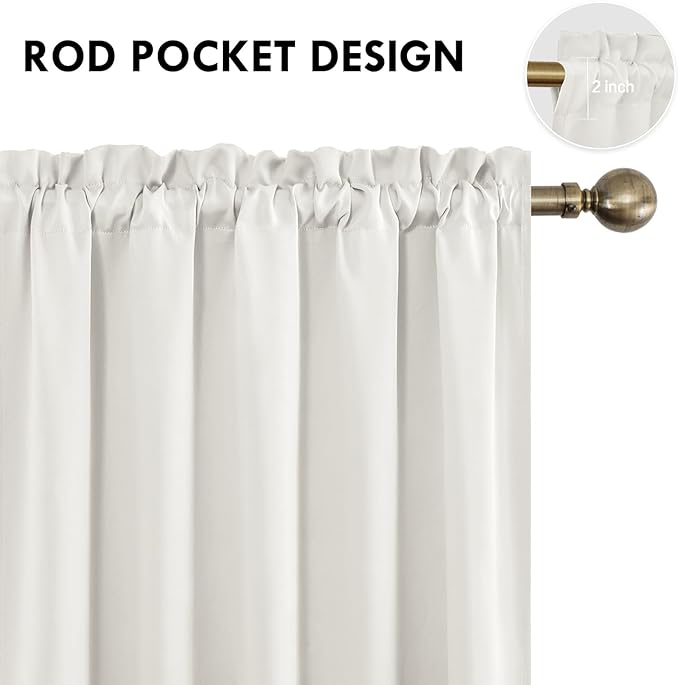 DWCN Blackout Curtains for Living Room Thermal Insulated, Energy Saving & Noise Reducing Bedroom Curtains, Ivory, W 70x L 63 Inch, Set of 2 Rod Pocket Curtain Panels