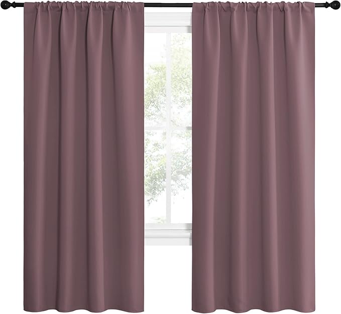 NICETOWN Dry Rose Blackout Curtains for Living Room - Triple Weave Home Decoration Thermal Insulated Solid Rod Pocket Blackout Drapes for Bedroom(Set of 2, 42 x 72 Inch)