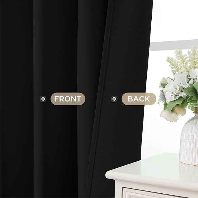 Joydeco Christmas Blackout Curtains for Living Room, Black Curtains 90 Inch Long 2 Panels Set, Room Darkening Grommet Drapes for Bedroom Window (Black, W52 x L90 Inch)
