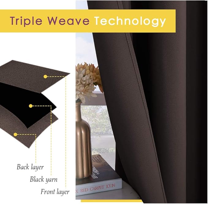 NICETOWN Room Darkening Draperies Curtains, Energy Smart Thermal Insulated Solid Grommet Curtains/Drapes Window Panels (2 Panels, 34-inch x 54-inch, Toffee Brown)