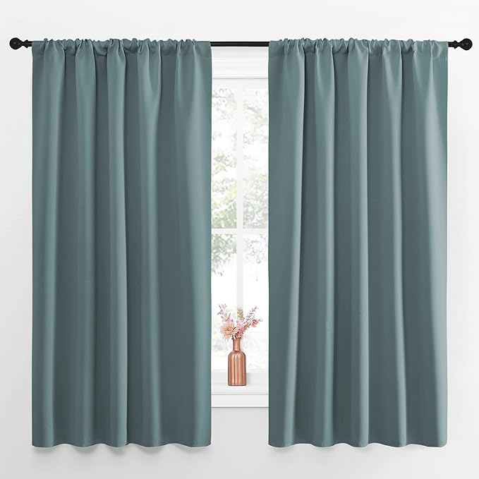 NICETOWN Greyish Blue Blackout Curtains Panels for Window, Thermal Insulated Rod Pocket Blackout Drapes/Draperies for Living Room (2 Panels, W52 x L63 inches)