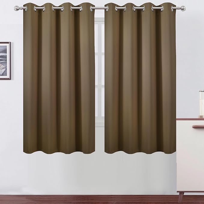 LEMOMO Brown Blackout Curtains 66 x 63 Inch Length/Set of 2 Curtain Panels/Thermal Insulated Room Darkening Blackout Curtains for Bedroom
