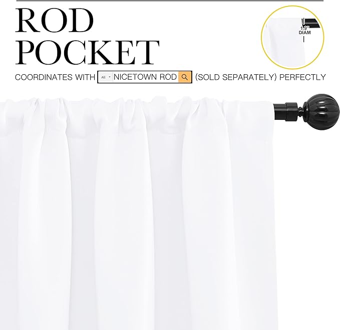 NICETOWN Kitchen Curtains, Short Home Decoration Curtains & Drapes, Small Window Draperies for Dining Room, Cupboard (White, 34 in x 54 in (W x L), Set of 2)