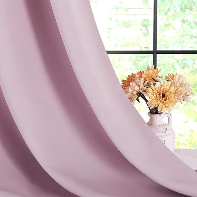 NICETOWN Blackout Curtains & Drapes for Bedroom, Baby Pink, W34 x L40, Set of 2, Triple Weave Grommet Top Thermal Insulated Light Blocking Panels for Bathroom/Living Room