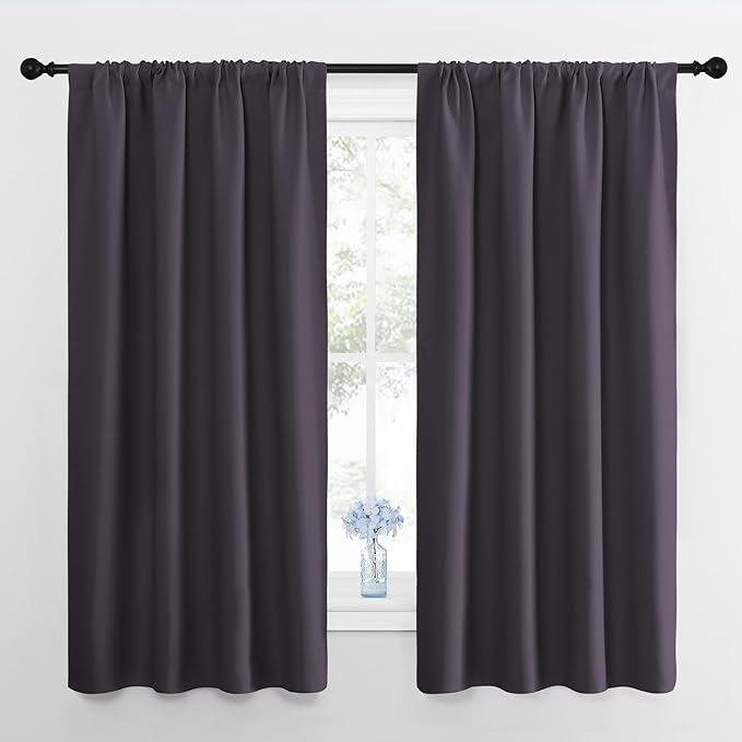 NICETOWN Window Curtains for Bedroom, Greyish Purple, 2 Panels, W42 x L48 -Inch, Home Decoration Thermal Insulated Rod Pocket Blackout Blinds & Drapes for Small Windows