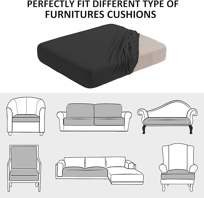 Water Repellent Sofa Cushion Slipcovers, Stretch Spandex Couch Cushion Covers, Furniture Protector Slipcovers Slip Cover for Sofa Seat (Loveseat Cushion, Black)
