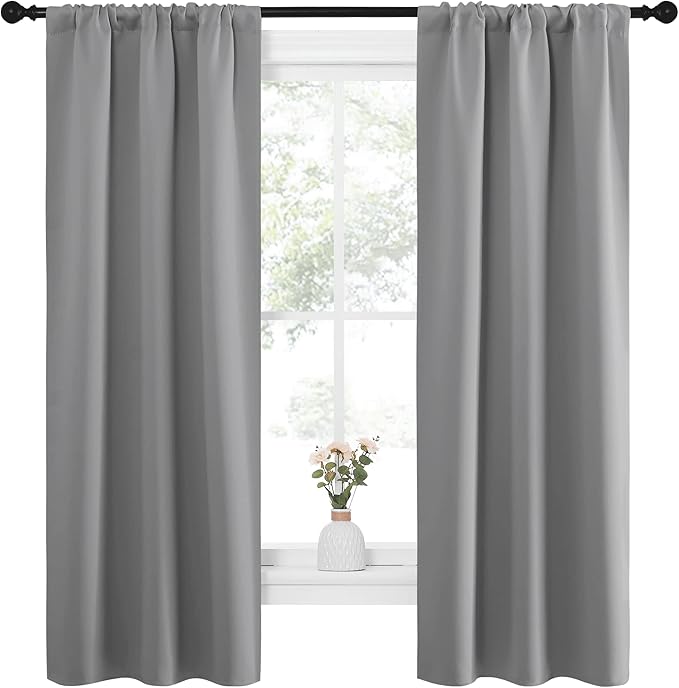 NICETOWN Kitchen Window Curtains 63 Long - Home Decoration Thermal Insulated Rod Pocket Blackout Blinds & Drapes for Small Windows (Silver Grey, 2 Panels, W34 x L63 -Inch)