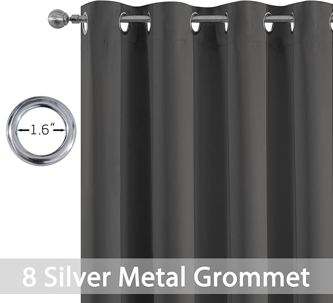 Yakamok Blackout Curtains Room Darkening Thermal Insulated Window Panels,Solid Grommet Top Drapes for Bedroom/Living Room(52Wx90L, Charcoal Grey, 2 Panels)