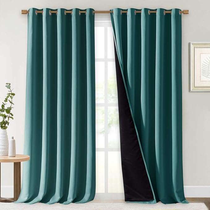 NICETOWN 100% Blackout Blinds, Laundry Room Decor Window Treatment Curtains, Thermal Insulated Energy Smart Drapes for Villa, Hall and Studio, Sea Teal, Set of 2, 70 inches by 95 inches