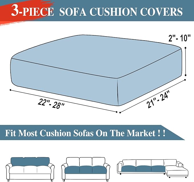 Couch Cushion Covers Seat Cushion Cover Stretch Couch Cover Separate Sectional Sofa Slipcovers Furniture Protector(3 Pieces for Seat or Sofa Backrest, Blue)