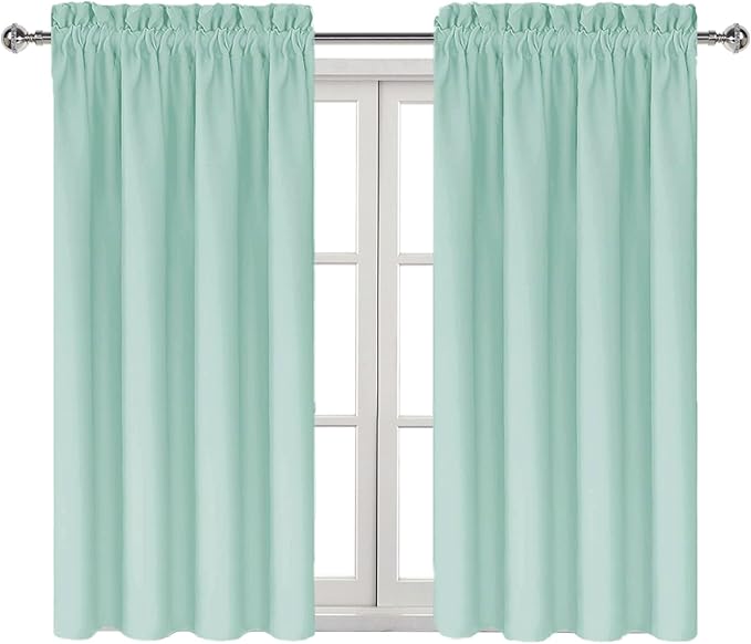 DWCN Blackout Curtains for Living Room Thermal Insulated, Energy Saving & Noise Reducing Bedroom Curtains, Mint Green, W 42x L 54 Inch, Set of 2 Rod Pocket Curtain Panels