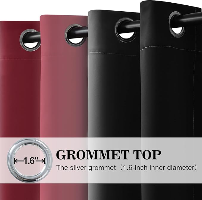 Yakamok Blackout Ombre Burgundy and Black Curtains for Bedroom, Gradient Room Darkening Curtains, Grommet Thermal Insulated Light Blocking Window Drapes/Curtain for Living Room,52 x 63 Inch,2 Panels