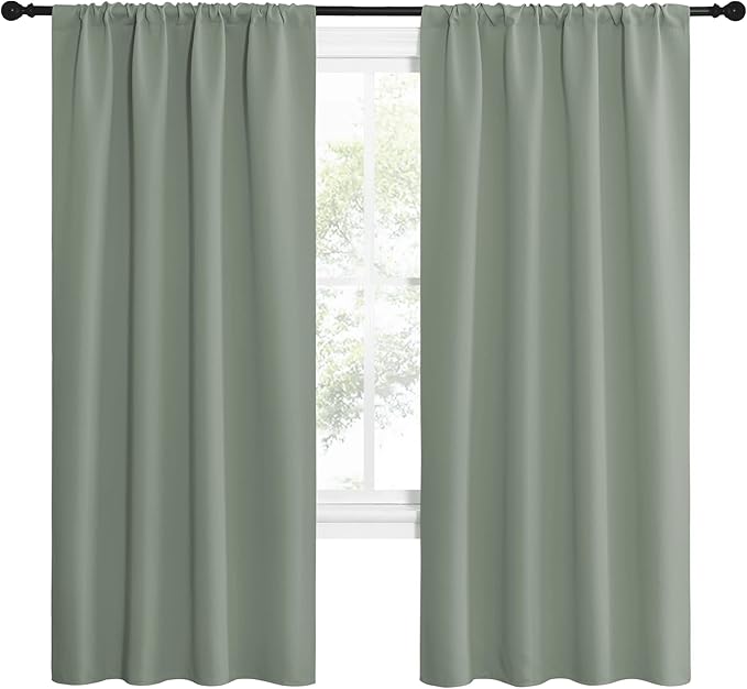 NICETOWN Window Curtains Blackout Drapes - Thermal Insulated Solid Rod Pocket Blackout Curtains/Draperies for Living Room (Greyish Green, One Pair, 42 by 72-Inch)
