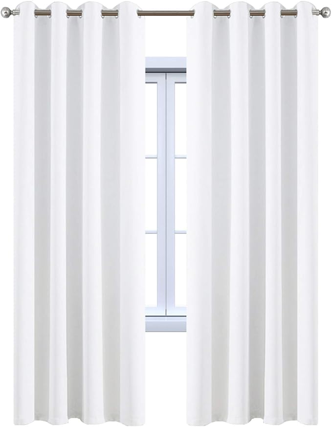 Yakamok White Thermal Insulated Curtains 84 Inch Length Solid Grommet Top Window Treatment Curtain Light Blocking Room Darkening Drapes for Bedroom Living Room(52x72 Inch, Pure White, 2 Panels)