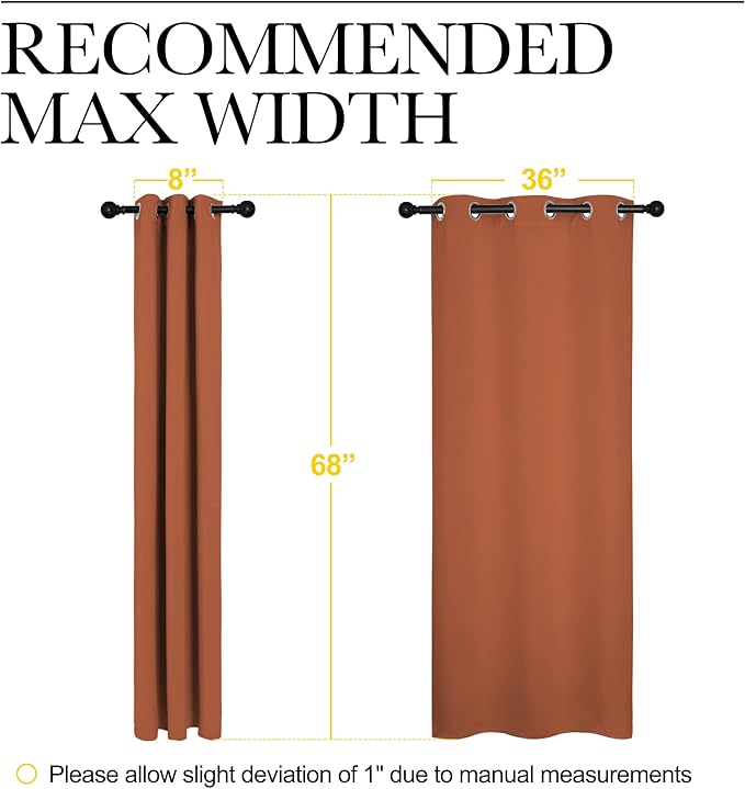 NICETOWN Bedroom Blackout Curtains 68 inches Long, Privacy and Thermal Insulated Blackout Drapes for Windows (Burnt Orange, 1 Pair, 42 x 68 inches)
