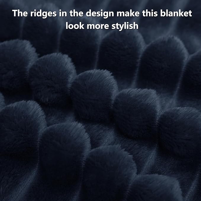 HIMEET Navy Blue Ribbed Twin Blanket for Bed - 300GSM Lightweight Soft Fleece Blanket for Men Women, Blankets Graduation Birthday Gifts, Striped Spring Home School Dorm Decor, Navy Blue, 60x80 Inches