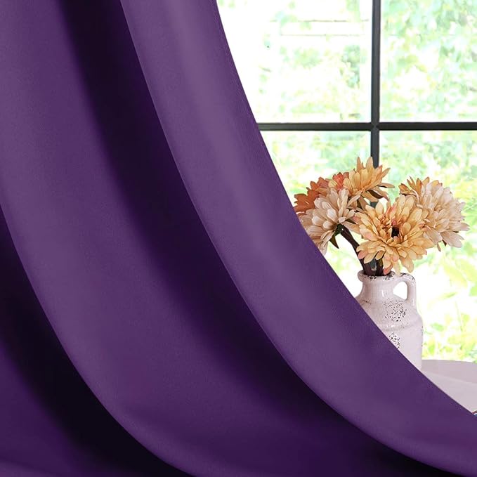 NICETOWN Blackout Window Curtains 70" L, 2 Panels, 34 inch, Royal Purple, Grommet Top Room Darkening Thermal Insulated Vertical Window Drapes Modern for Flat/Apartment