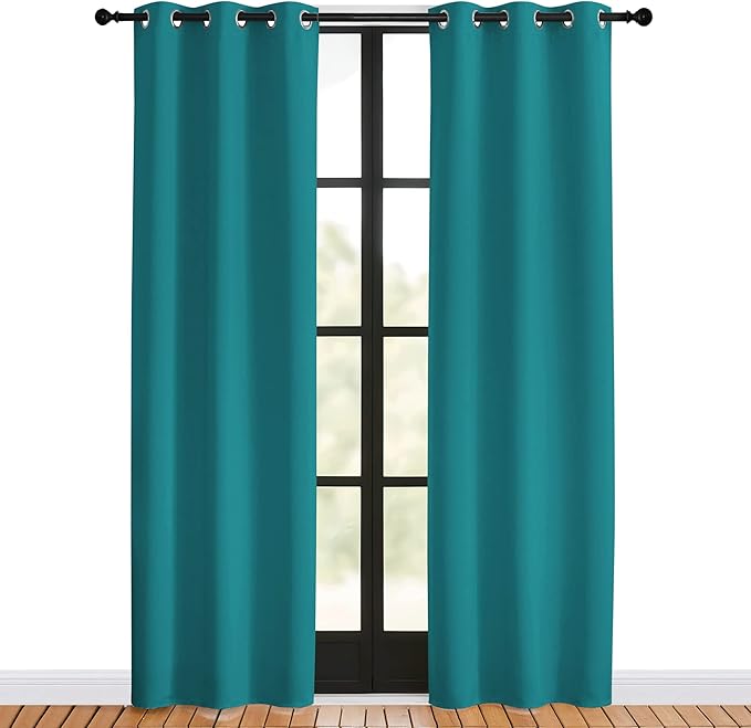 NICETOWN Room Darkening Curtains 80 inch Length 2 Panels, Peacock Teal, 2 Pieces, W34, Thermal Insulated Grommet Blackout Curtains for Modern Casual Elegant Bedroom Kids Room Theme Decoration