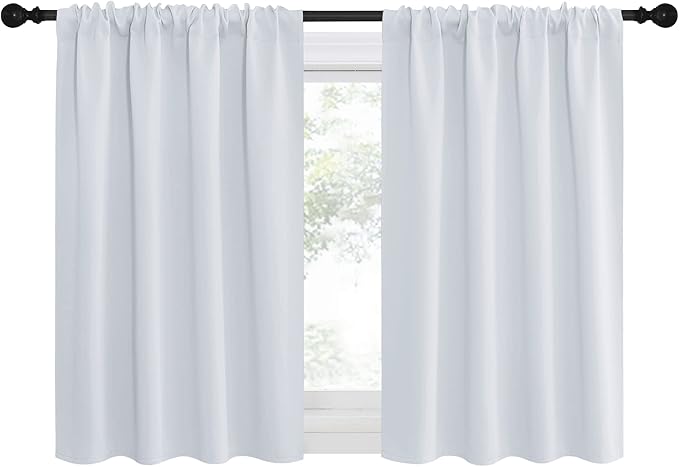NICETOWN Greyish White Window Curtain Panels - Thermal Insulated Rod Pocket Room Darkening Curtain Sets for Bedroom (Platinum - Greyish White, 2 Panels, 42 in x 36 in (W x L))