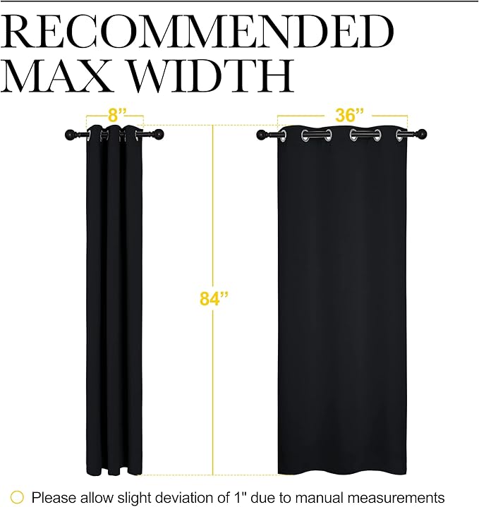 NICETOWN Thermal Insulated Black Blackout Curtains/Drapes 84 inches Length 2 Panels Set for Living Room, 42 inches Wide, Privacy Sound Reducing Room Darkening Draperies Window Treatment