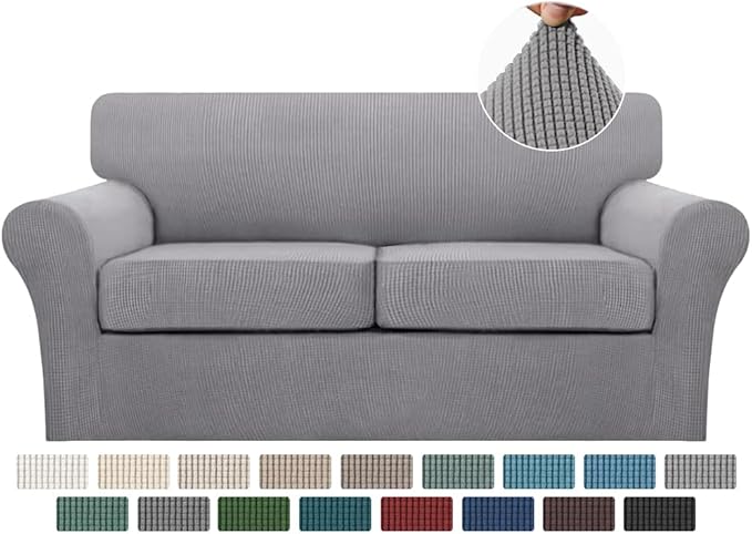 Turquoize 3 Piece Sofa Covers for 2 Cushion Couch Sofa Slipcover Soft Couch Cover for Dogs-Washable Sofa Furniture Covers with 2 Individual Cushion Covers, Feature Thick Fabric (2 Cushion Sofa, Dove)