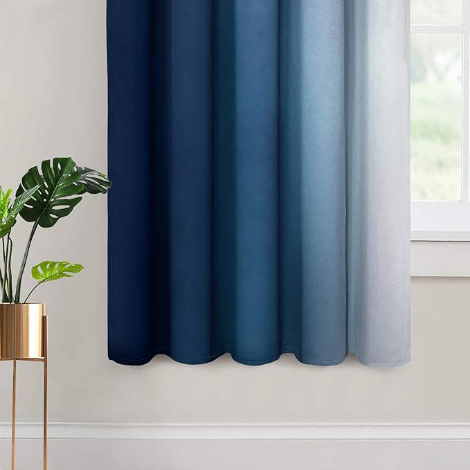 Yakamok Blue Ombre Curtains Room Darkening Grommet Curtains for Bedroom, Light Blocking Thermal Insulated Window Drapes for Living Room(2 Panels, 62x63 Inch)