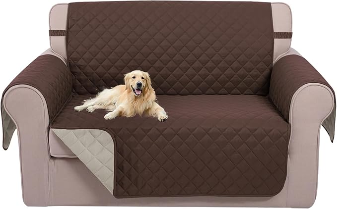 U-NICE HOME Loveseat Sofa Cover Reversible Couch Covers for 2 Cushion Couch for Dogs Friendly Furniture Protector with Elastic Straps Water Resistant (Loveseat Small, Coffee/Beige)