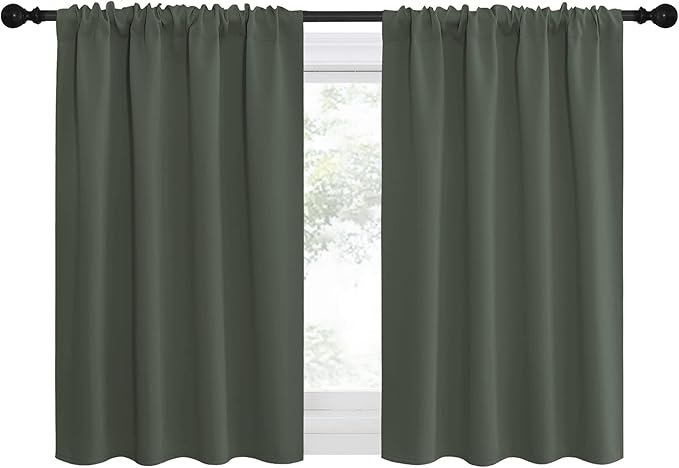 NICETOWN Bedroom Curtains Blackout Draperies - All Season Thermal Insulated Solid Rod Pocket Top Blackout Curtains/Drapes for Kid's Room (Dark Mallard, 1 Pair, 29 x 20 Inch)