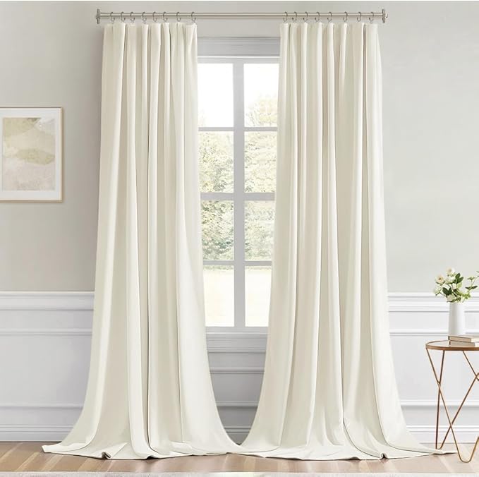 MIULEE Cream Back Tab Blackout Curtains 108 Inch Long 2 Panels Set for Bedroom, Rod Pocket/Pinch Pleat Extra Long Thermal Insulated Living Room Darkening Pleated Light Blocking Drapes