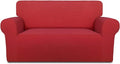 PureFit Super Stretch Sofa Slipcover – Spandex Non Slip Soft Couch Sofa Cover, Washable Furniture Protector with Non Skid Foam and Elastic Bottom for Kids, Pets （Loveseat, Red）
