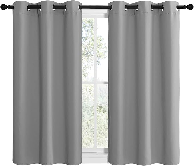 NICETOWN Silver Grey Blackout Curtain Panels for Bedroom, Thermal Insulated Grommet Top Blackout Draperies and Drapes for Basement (2 Panels, W42 x L40-inch)