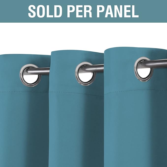 H.VERSAILTEX Blackout Curtain for Living Room Small Window Kitchen Blackout Curtains 45 inch Length Energy Saving Solid Grommet Blackout Drape, One Panel, Storm Blue, 52" W x 45" L