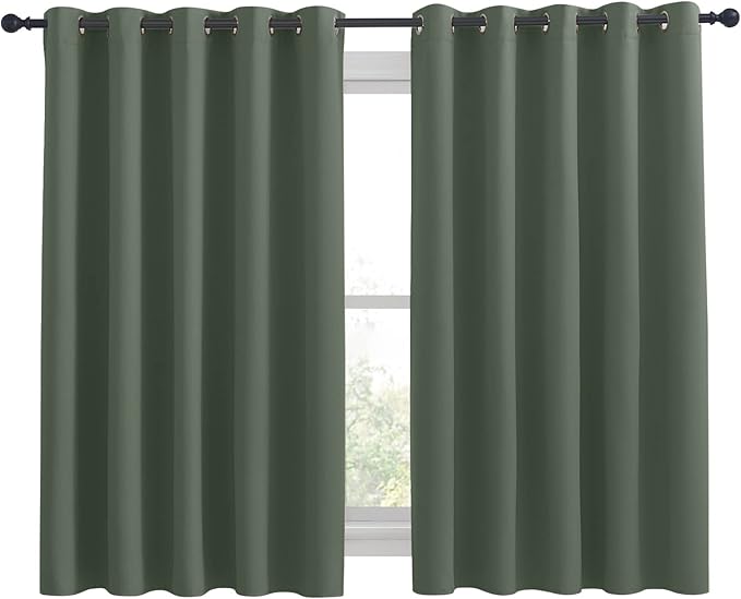 NICETOWN Thermal Insulated Dark Mallard Blackout Curtains for Bedroom, Window Treatment Solid Grommet Room Darkening Drape Panels for Bedroom (Set of 2, 70 by 63 inches Long)