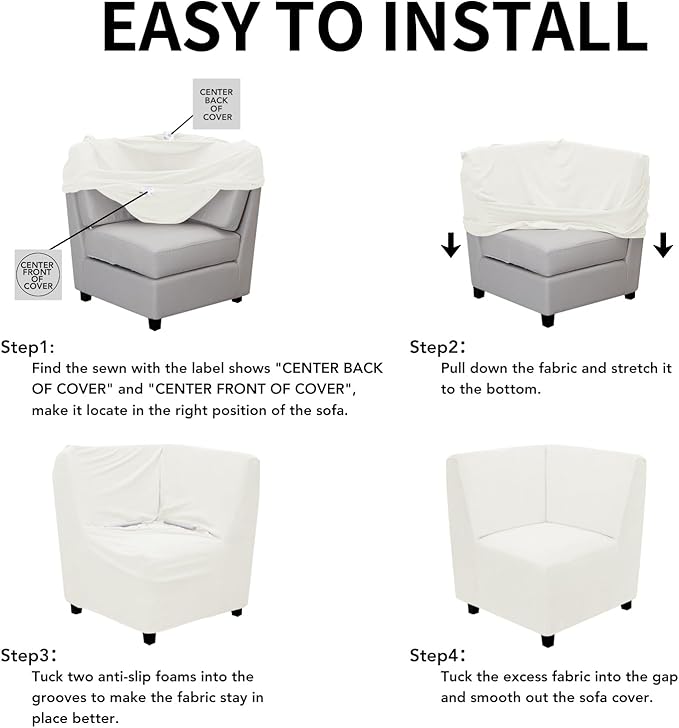 Easy-Going Stretch Sectional Corner Sofa Slipcover 1-Piece Couch Sofa Cover Furniture Protector Soft with Elastic Bottom for Kids, Pet, Spandex Jacquard Fabric Cream