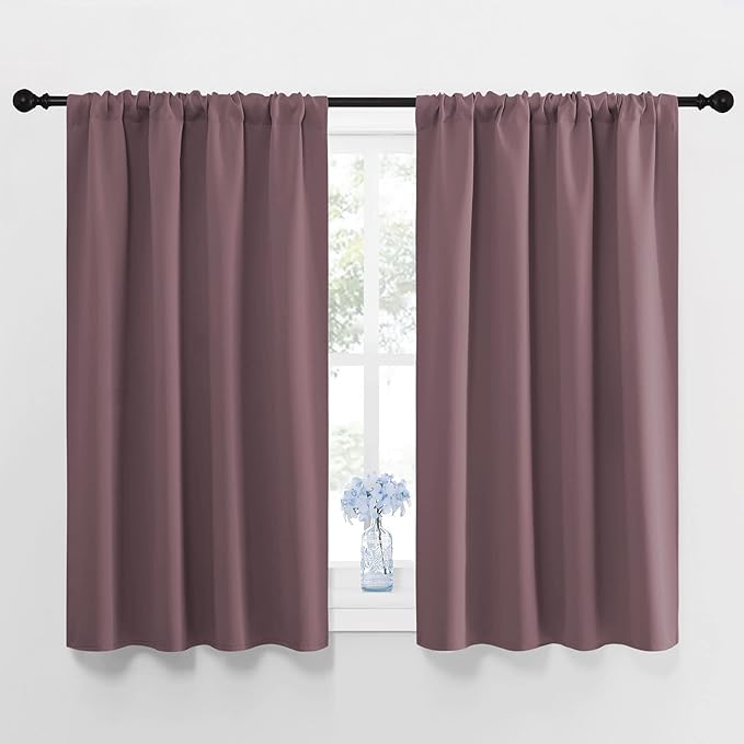 NICETOWN Blackout Curtains for Bedroom, Home Decorations Thermal Insulated Solid Rod Pocket Blackout Drapes for Cafe (Dry Rose, One Pair, 42 x 45-inch)