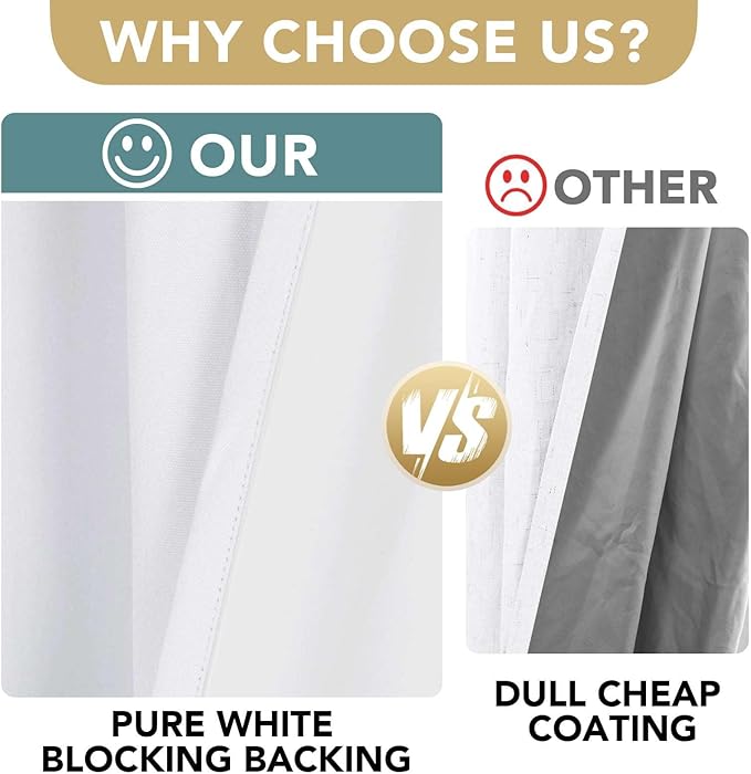 H.VERSAILTEX 100% Blackout Curtains for Bedroom Thermal Insulated Linen Textured Curtains Heat and Full Light Blocking Drapes Living Room Curtains 2 Panel Sets, 52x54 - Inch, Pure White