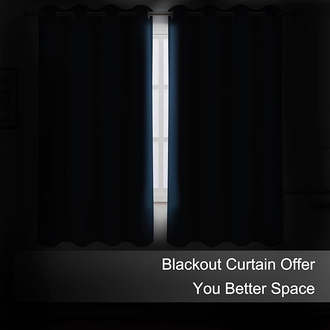 LEMOMO Navy Blackout Curtains 66 x 63 Inch Length/Set of 2 Curtain Panels/Thermal Insulated Room Darkening Blackout Curtains for Bedroom