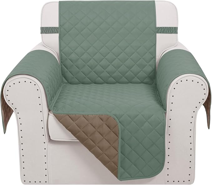 Recliner Chair Covers Reversible Sofa Cover Couch Cover for Pets Lazy Boy Furniture Protector(23''Chair,Greyish Green/Taupe)