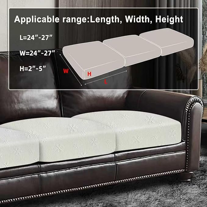 Couch Cushion Covers Sofa Seat Slipcovers Sets Couches Furniture Protector for Sectional Armchair Loveseat Pets Kids Stretch Milk Silk Fabric (3 Cushion Sofa, Snow Beige)