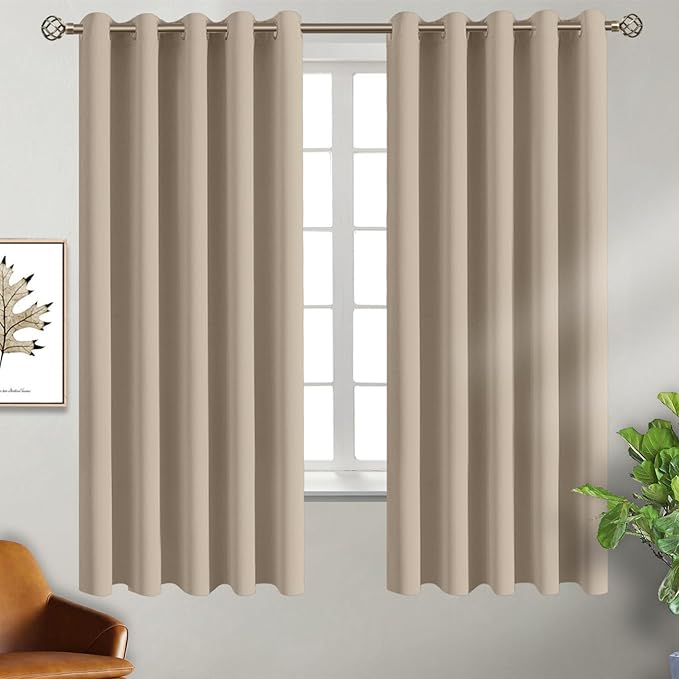 BGment Blackout Curtains - Grommet Thermal Insulated Room Darkening Bedroom and Living Room Curtains, Set of 2 Panels (70 x 63 Inch, Sand)
