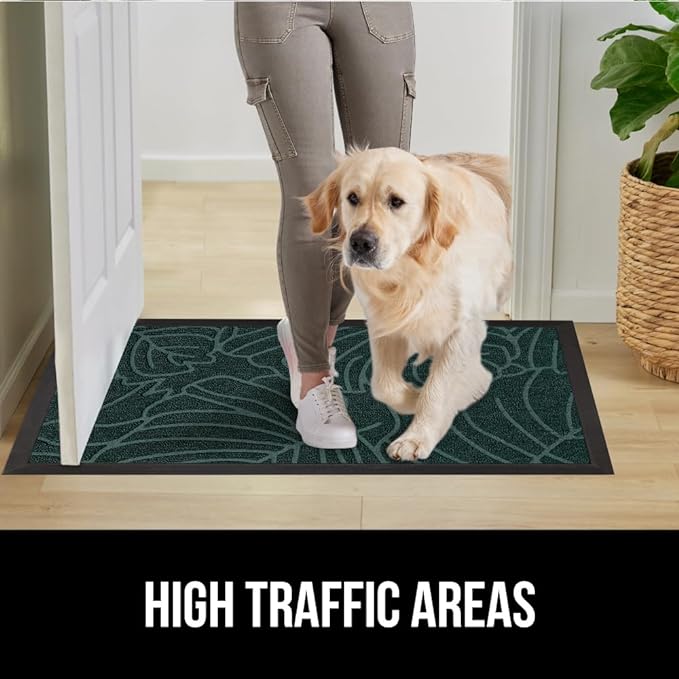 GORILLA GRIP 100% Waterproof All-Season WeatherMAX Doormat US Designed Natural Rubber, Stain and Fade Resistant, Low Profile Indoor Outdoor Door Mats, Easy Clean Patio Mat, 29x17, Green Palm