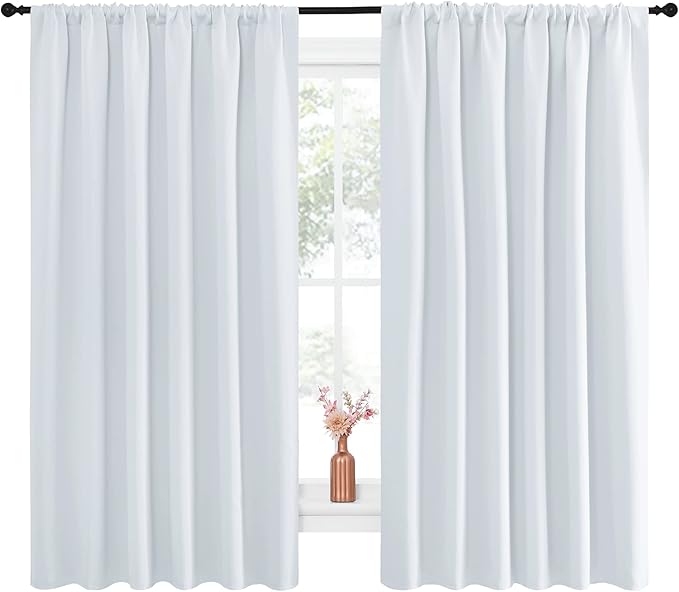 NICETOWN Bedroom Window Curtain Panels - Window Treatment Thermal Insulated Rod Pocket Room Darkening Curtains/Drapes for Patio Door (Greyish White, 2 Panels, 70 by 63)