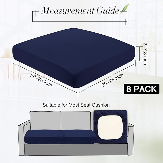 Newwiee 8Pcs Patio Cushion Covers Stretch Outdoor Cushion Cover Replacement for Patio Furniture Sofa Couch Slipcovers, Soft Flexibility Washable Furniture Protector(Waterproof Pure,Navy)