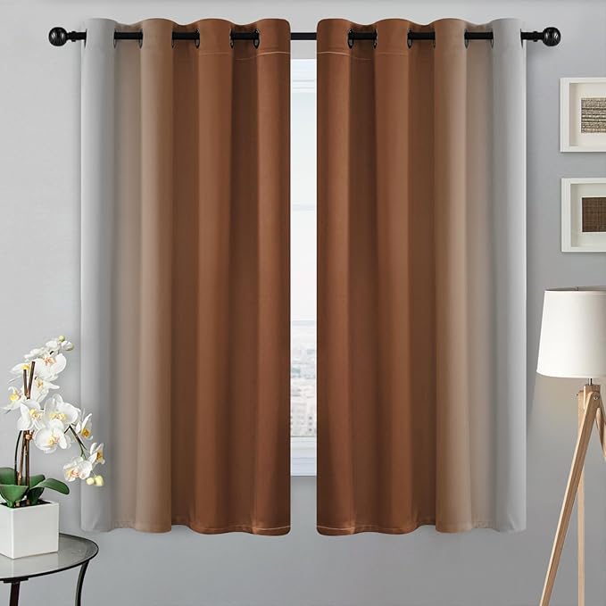 SimpleHome Ombre Room Darkening Curtains for Bedroom, Gradient Burnt Orange to Grey White Light Blocking Thermal Insulated Grommet Window Curtain/Drapes for Living Room,2 Panels, 52x63 inches Length